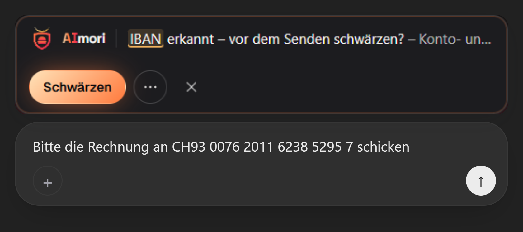 Warnleiste über dem Eingabefeld
